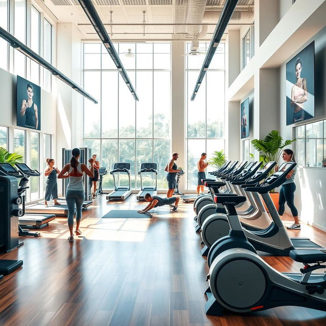 A modern gym interior, featuring sleek and sophisticated design elements