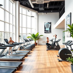 A modern gym interior, featuring sleek and sophisticated design elements