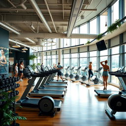 A modern gym interior, featuring sleek and sophisticated design elements