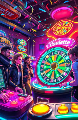 A stylized, high-energy depiction of a ‘Gauntlet Roulette’ game scene