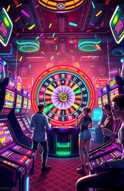 A stylized, high-energy depiction of a ‘Gauntlet Roulette’ game scene