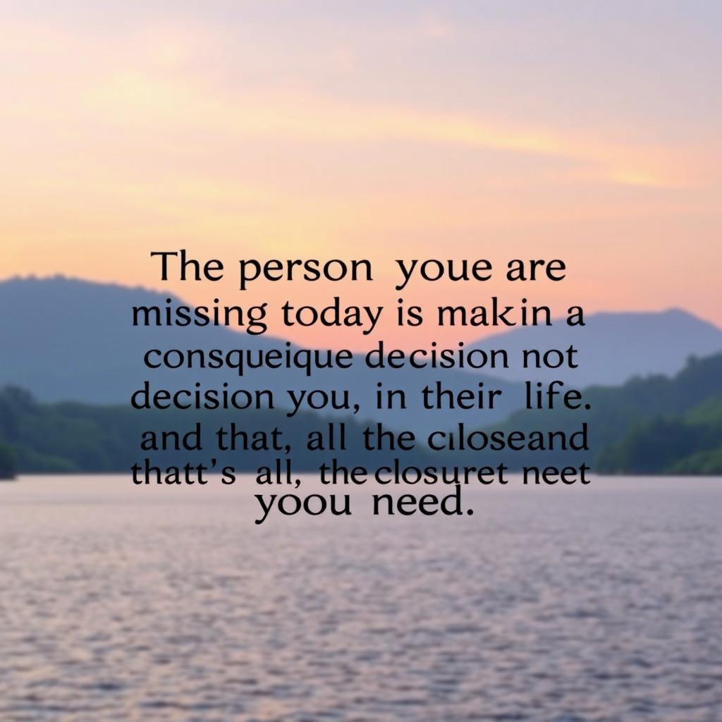 A beautiful and motivational wallpaper featuring the quote: 'The person you are missing today is making a concise decision not to have you in their life and that's all the closure you need