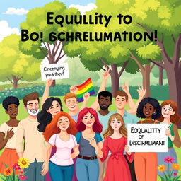 A vibrant and engaging illustration promoting the principles of equality and non-discrimination
