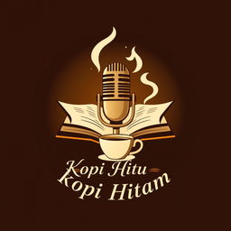 A logo design for a podcast titled 'Kopi Hitam', featuring a microphone prominently positioned in the center