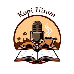 A logo design for a podcast titled 'Kopi Hitam', featuring a microphone prominently positioned in the center