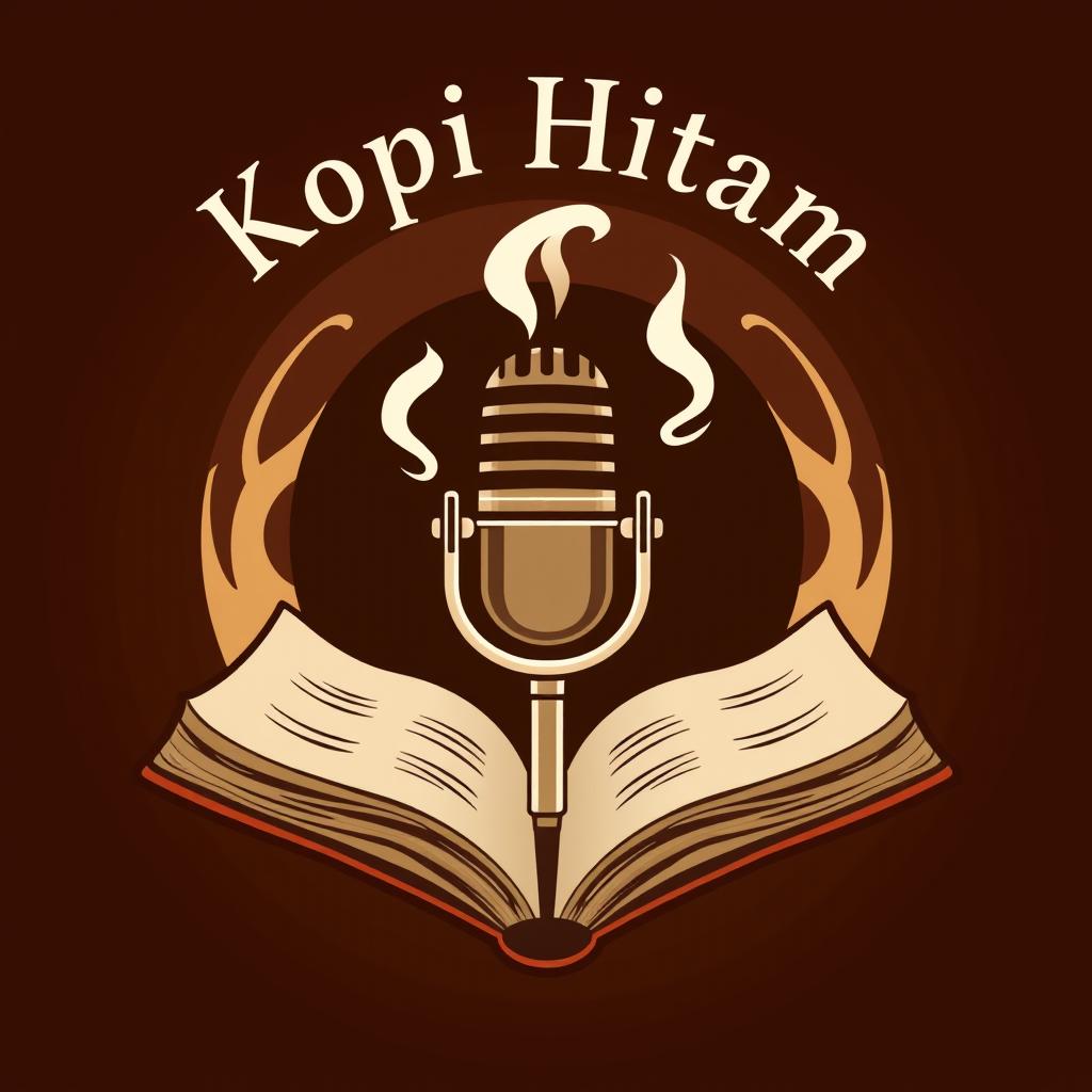 A logo design for a podcast titled 'Kopi Hitam', featuring a microphone prominently positioned in the center