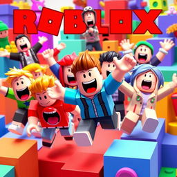 A dynamic scene featuring multiple Roblox characters with exaggerated facial expressions and open mouths, showcasing a variety of fun and colorful outfits typical of the game's aesthetic