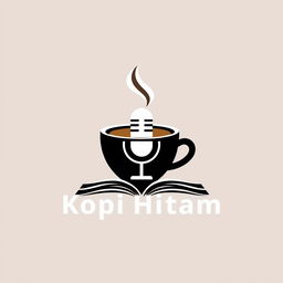 A modern and iconic logo design for a podcast named 'Kopi Hitam'