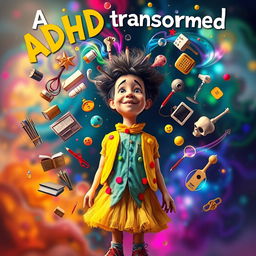 An imaginative representation of 'ADHD transformed,' featuring a vibrant and dynamic scene that symbolizes the unique thought processes and creativity often associated with ADHD