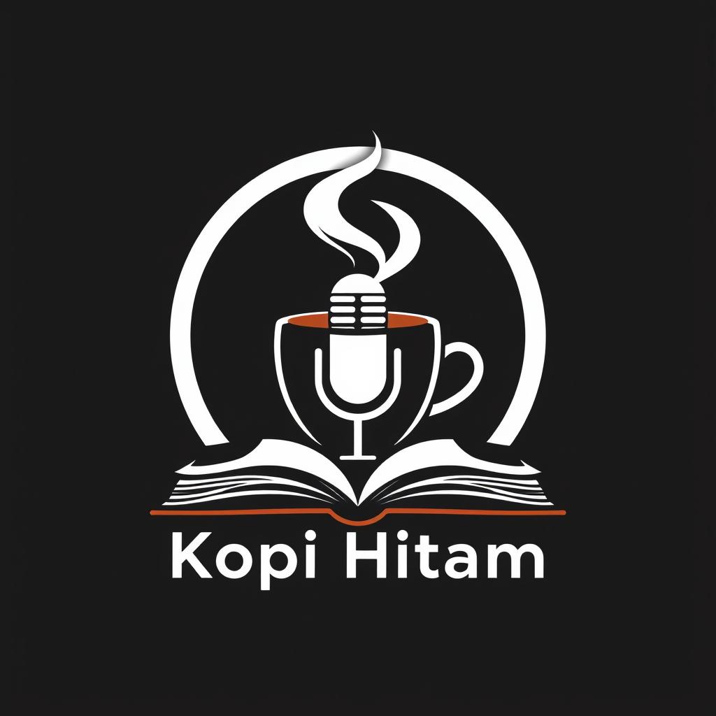 A modern and iconic logo design for a podcast named 'Kopi Hitam'