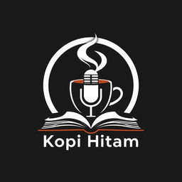 A modern and iconic logo design for a podcast named 'Kopi Hitam'