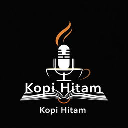 A modern and iconic logo design for a podcast named 'Kopi Hitam'