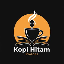 A modern and iconic logo design for a podcast named 'Kopi Hitam'