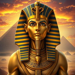 An artistic interpretation of an ancient Egyptian Pharaoh, exuding power and majesty