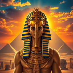 An artistic interpretation of an ancient Egyptian Pharaoh, exuding power and majesty