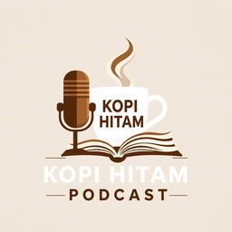 A modern, unique, and iconic logo design featuring a microphone, a steaming cup, and a book creatively combined
