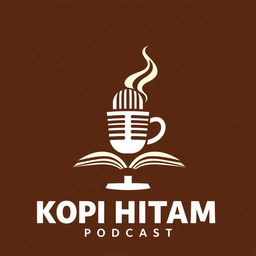 A modern, unique, and iconic logo design featuring a microphone, a steaming cup, and a book creatively combined