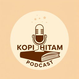 A modern, iconic, and elegant logo design that combines an image of a microphone, a steaming glass, and a book