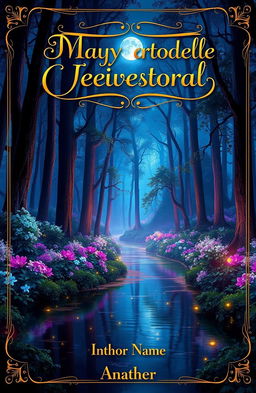 A stunning A3 size book cover featuring an enchanting mystical forest with vibrant colors