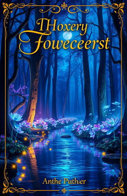 A stunning A3 size book cover featuring an enchanting mystical forest with vibrant colors