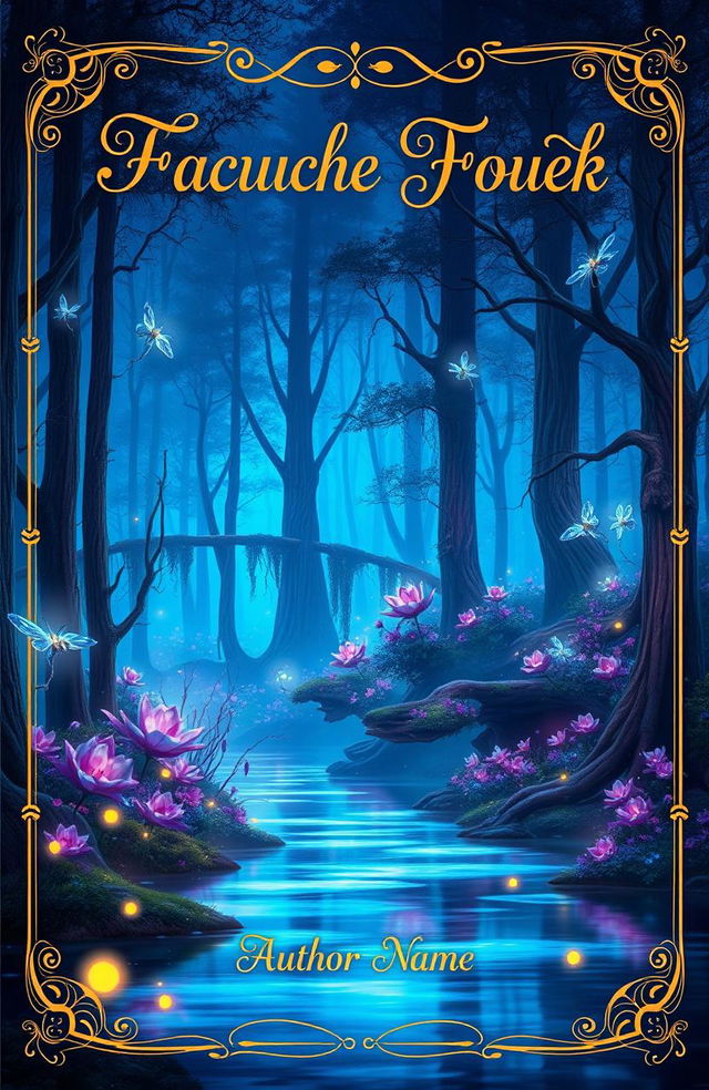 A stunning A3 size book cover featuring an enchanting mystical forest with vibrant colors