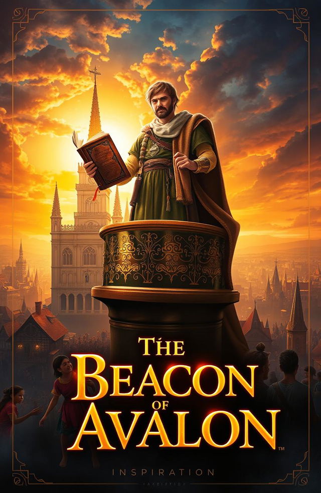 A dramatic and hopeful book cover scene featuring Aaron standing tall on a balcony of a grand palace, which is rebuilt and adorned with shining golden spires