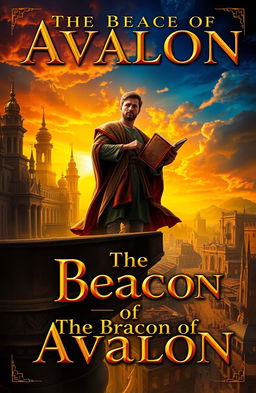 A dramatic and hopeful book cover scene featuring Aaron standing tall on a balcony of a grand palace, which is rebuilt and adorned with shining golden spires