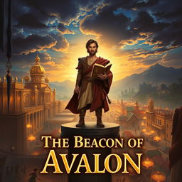 A dramatic and hopeful book cover scene featuring Aaron standing tall on a balcony of a grand palace, which is rebuilt and adorned with shining golden spires