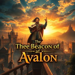 A dramatic and hopeful book cover scene featuring Aaron standing tall on a balcony of a grand palace, which is rebuilt and adorned with shining golden spires