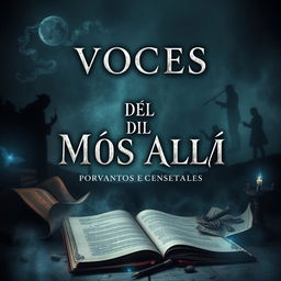 A captivating book cover design for a paranormal investigation theme, featuring ancient documents and mysterious elements