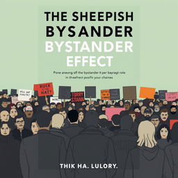 A thought-provoking book cover design for the title 'The Sheepish Bystander Effect'