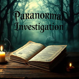 A captivating book cover design for a paranormal investigation theme featuring elements of ancient documents