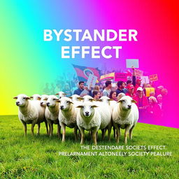 A creative and visually engaging book cover design for the title 'Bystander Effect', represented through the metaphor of sheep
