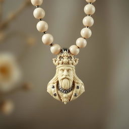 A stunning cream-colored stone necklace featuring an ornate pendant of an Iranian king's head