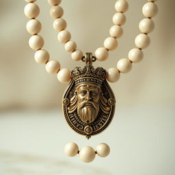 A stunning cream-colored stone necklace featuring an ornate pendant of an Iranian king's head