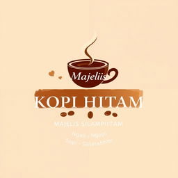 A logo design for 'Majelis KOPI HIITAM' featuring a coffee cup at the center, symbolizing warmth and community