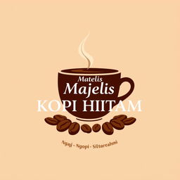 A logo design for 'Majelis KOPI HIITAM' featuring a coffee cup at the center, symbolizing warmth and community