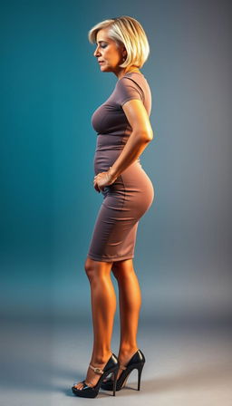 A modern Arab woman in her 70s, showcasing a striking presence with straight short blonde hair