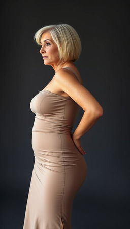 A modern Arab woman in her 70s, showcasing a striking presence with straight short blonde hair
