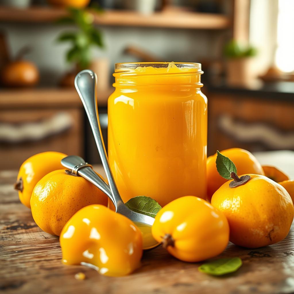 A beautifully arranged jar of chontaduro jam, showcasing its vibrant yellow-orange color