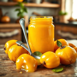 A beautifully arranged jar of chontaduro jam, showcasing its vibrant yellow-orange color