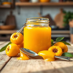 A beautifully arranged jar of chontaduro jam, showcasing its vibrant yellow-orange color
