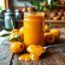 A beautifully arranged jar of chontaduro jam, showcasing its vibrant yellow-orange color