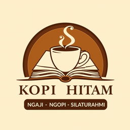 A stylish logo design combining a book and a coffee cup