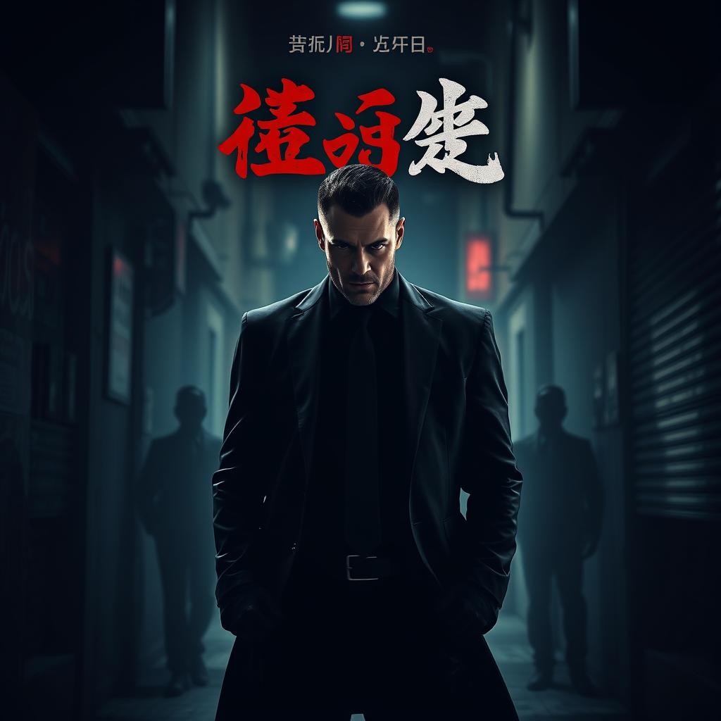 A cinematic movie cover for the film titled '😃', featuring a calm yet menacing vigilante man