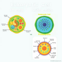 Illustration comparing eukaryotic and prokaryotic cells, showing distinct features