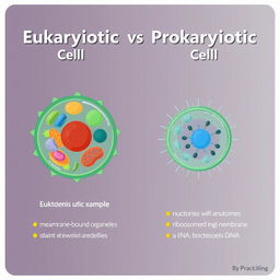 Illustration comparing eukaryotic and prokaryotic cells, showing distinct features