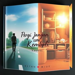 A visually striking book cover for the novel titled 'Pergi Jangan Lupa Kembali'