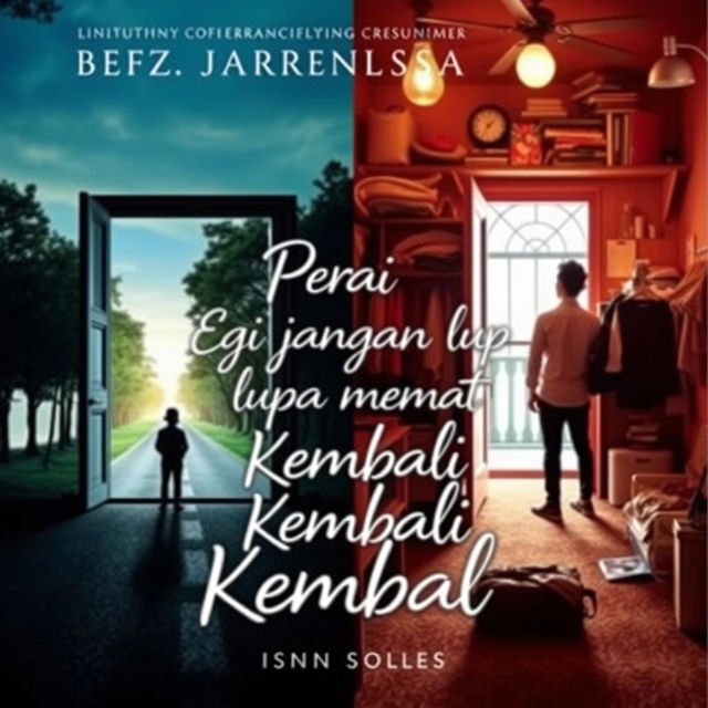 A visually striking book cover for the novel titled 'Pergi Jangan Lupa Kembali'