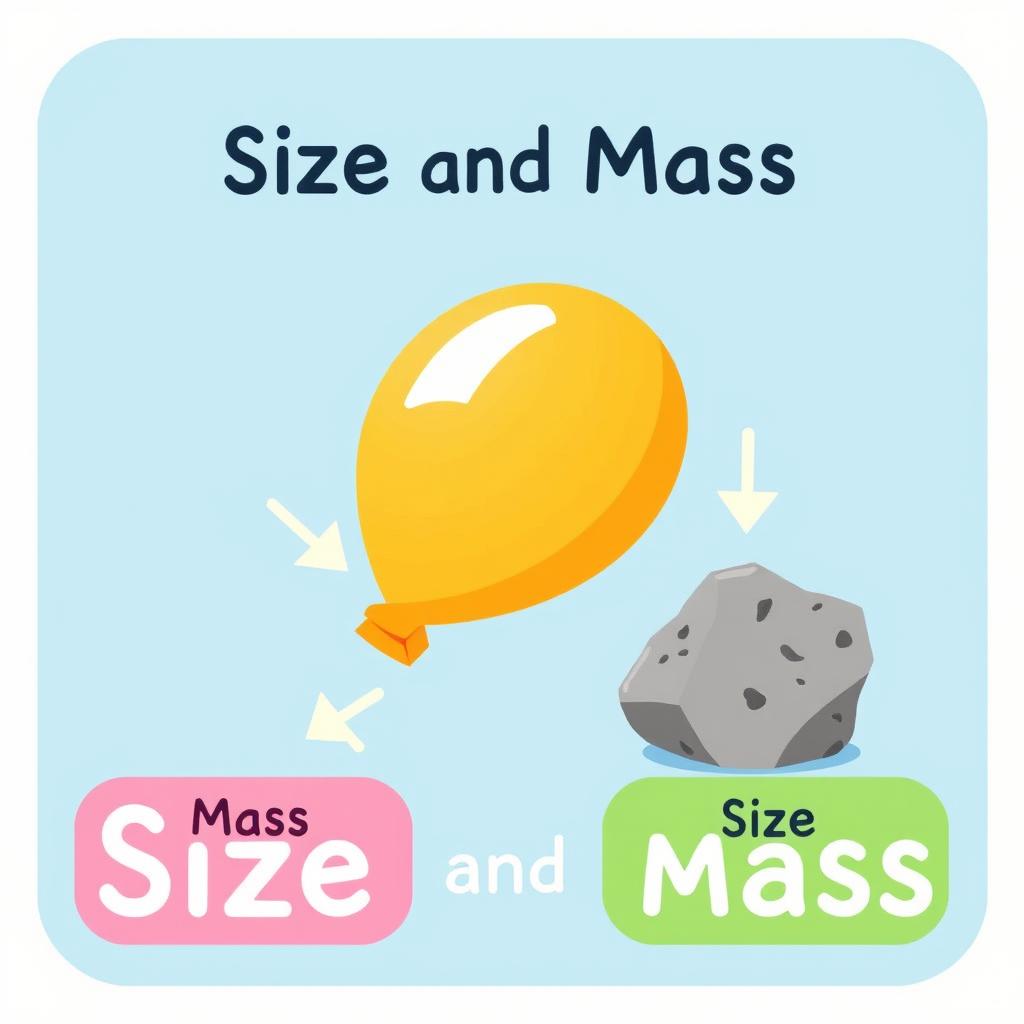 The relationship between size and mass, presented through an educational illustration